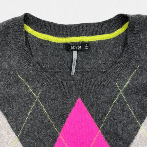 Apt.9 Women's XL Pink Gray Argyle Diamond Cashmere Long Sleeve X-Large - Picture 3 of 7